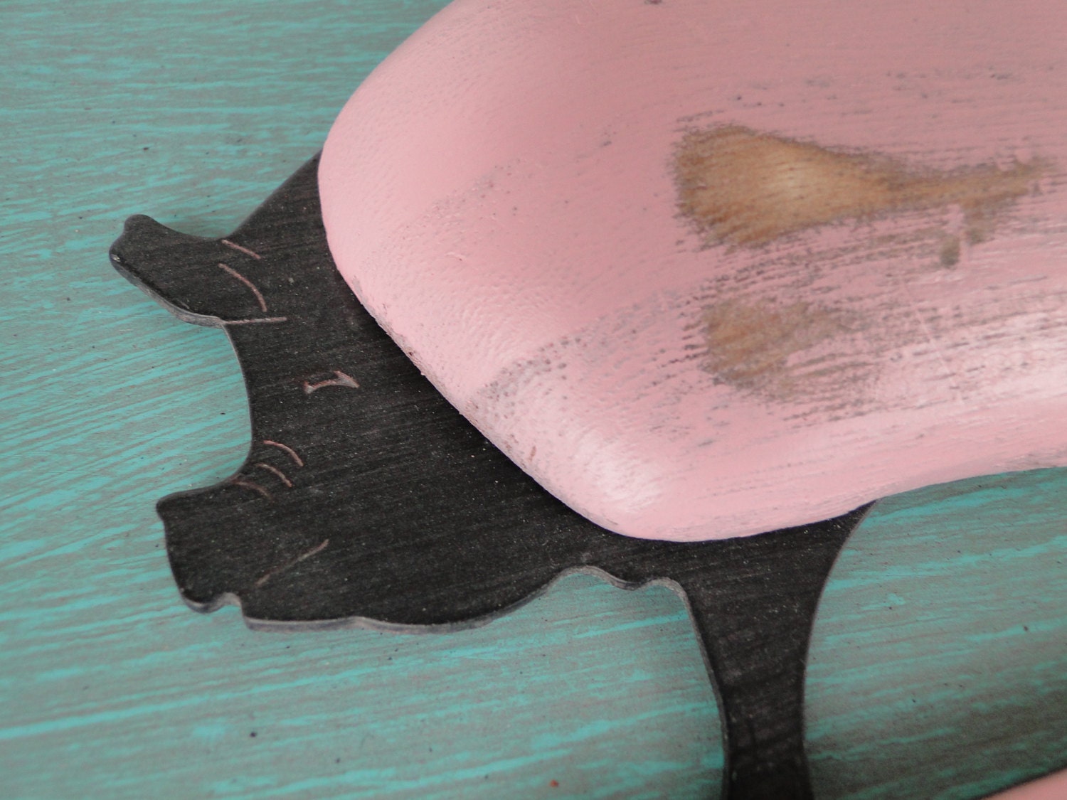 Wooden key hook small knob hanger distressed pink pig wood metal "Hog Heaven"