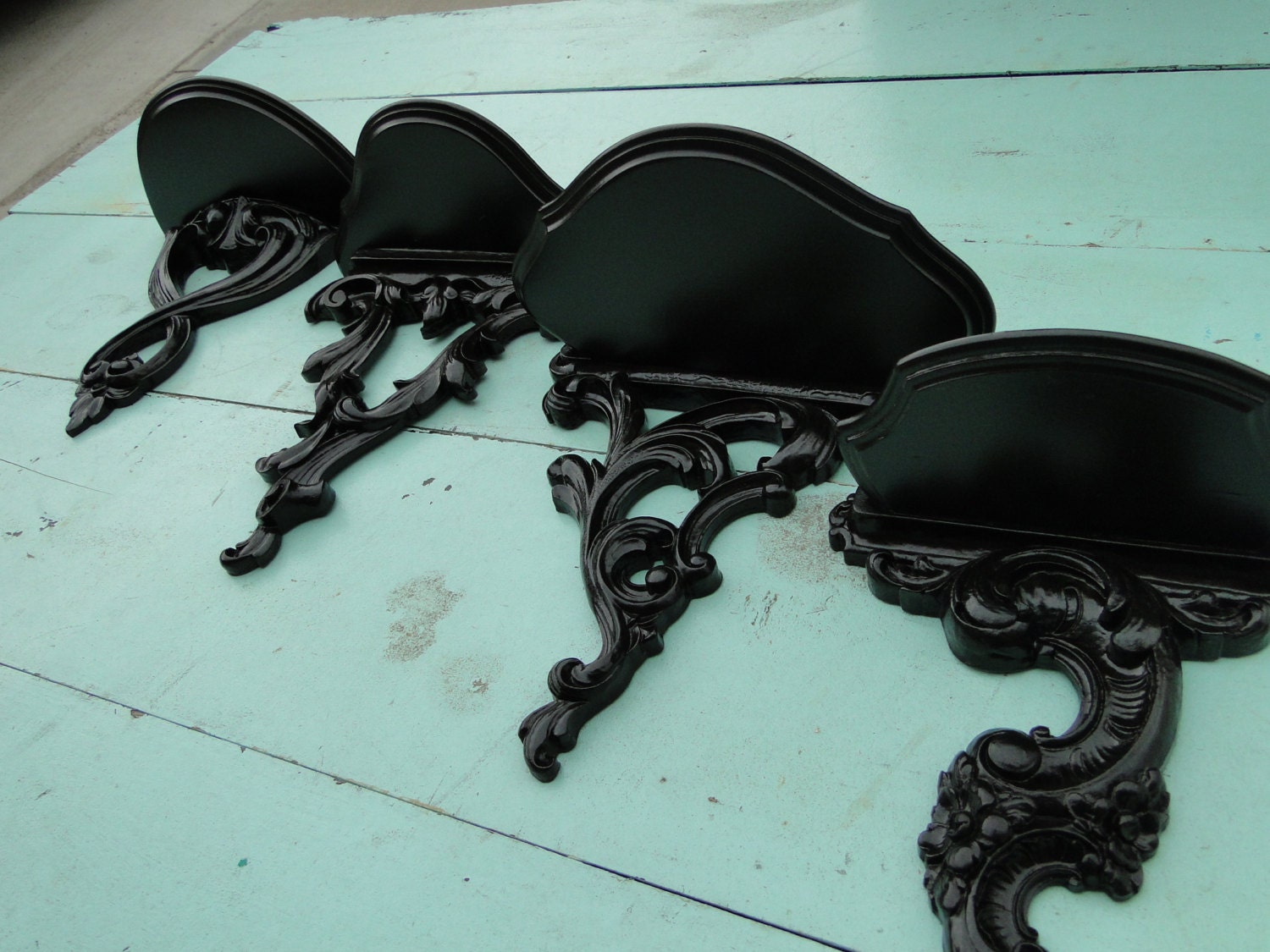 Set of 4 Shelves ornate baroque Hollywood regency Paris apartment vintage large Oil Rubbed Bronze "Bronze Ornate Shelves"