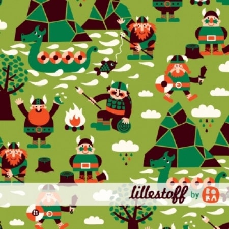 Lillestoff Organic Cotton Jersey VIKING  green 1 Metre ( 39,4 inch) NEW