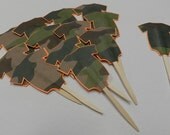 Camo One Piece Bodysuit Baby Shower Cupcake Toppers, Orange Camoflauge Il_170x135