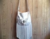 Morocco White Leather Fringe Crossbody Bag