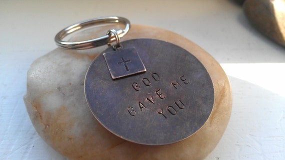 Mens keychain gifts for dad grandpa personalized hand stamped GOD gave me you