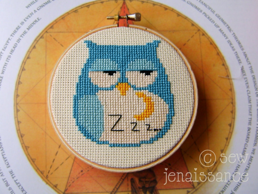 Sleepy Owl and Moon  Cross Stitch  PDF Pattern