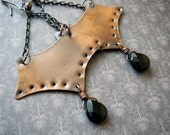 chandelier copper earrings with black onyx, brown and black earrings - JustynaKrupkowska