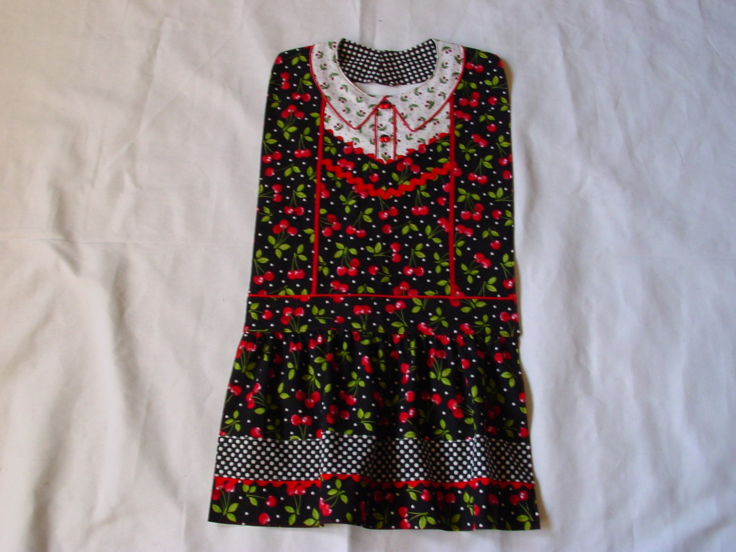 Cheerful Cherries - Vintage Apron Style Adult Bib - for Special Occasions and Everyday Use