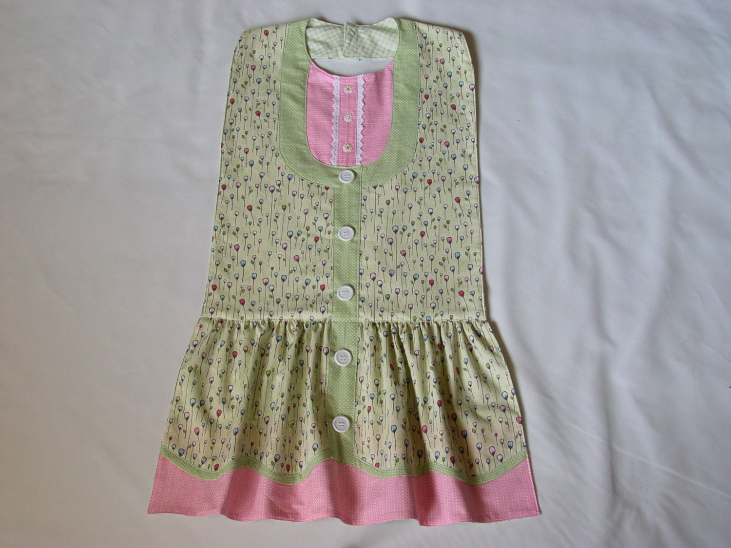 Flower Buds & Dots - Jumper Dress Style Bib -  Special Occasions and Everyday Use