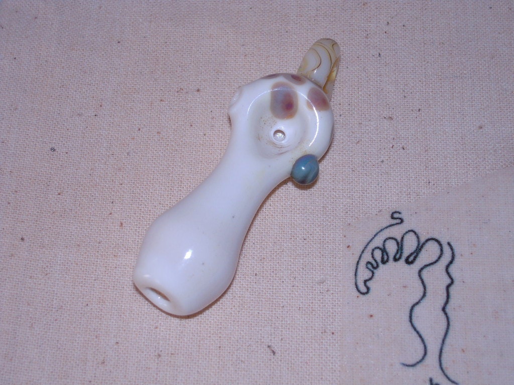 White Glass - micro Pipe PENDANT for Hemp - Art Glass - Happy Hollow