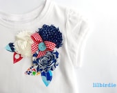 Shabby Rose Nautical Style Appliqued tshirt Sizes 2 - 6 (Girls)