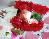 Valentines Day RED Bangle - Window Bracelet - Pink Roses - Cuff Bracelet - Fiber Bracelet Gift for Her