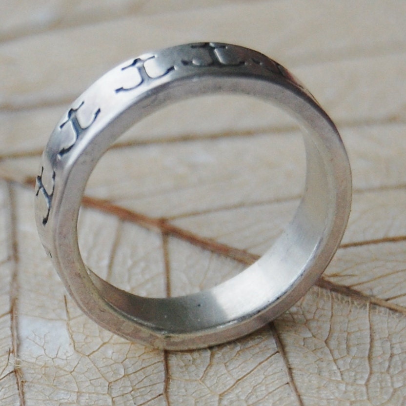 Anchor - Sterling Silver Ring Band  - 5mm - Hand Forged and Hand Stamped - Custom Size