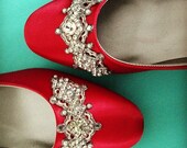 Downton Abbey Red Kitten Heels Wedding Shoes - Any Size - Pick your own shoe color and crystal color