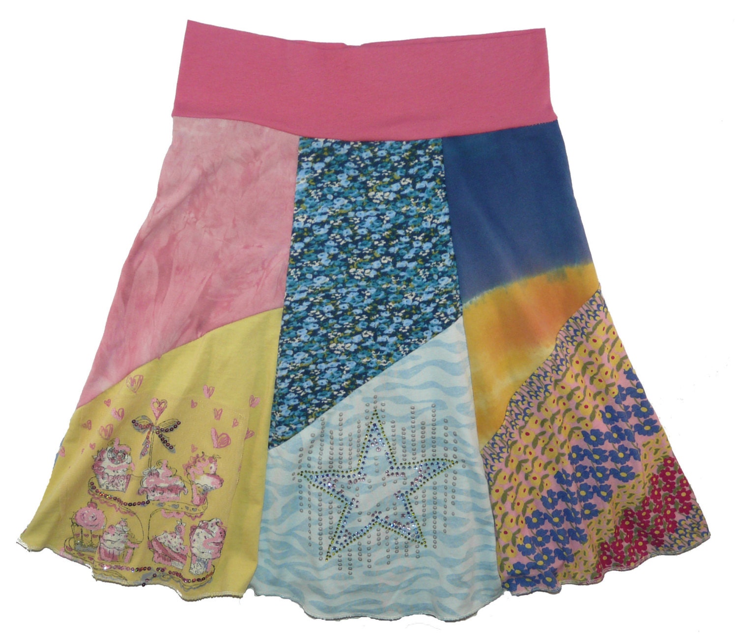 Cupcakes and Stars Boho Chic Hippie Skirt Women's Small Medium upcycled t-shirt clothing from Twinkle