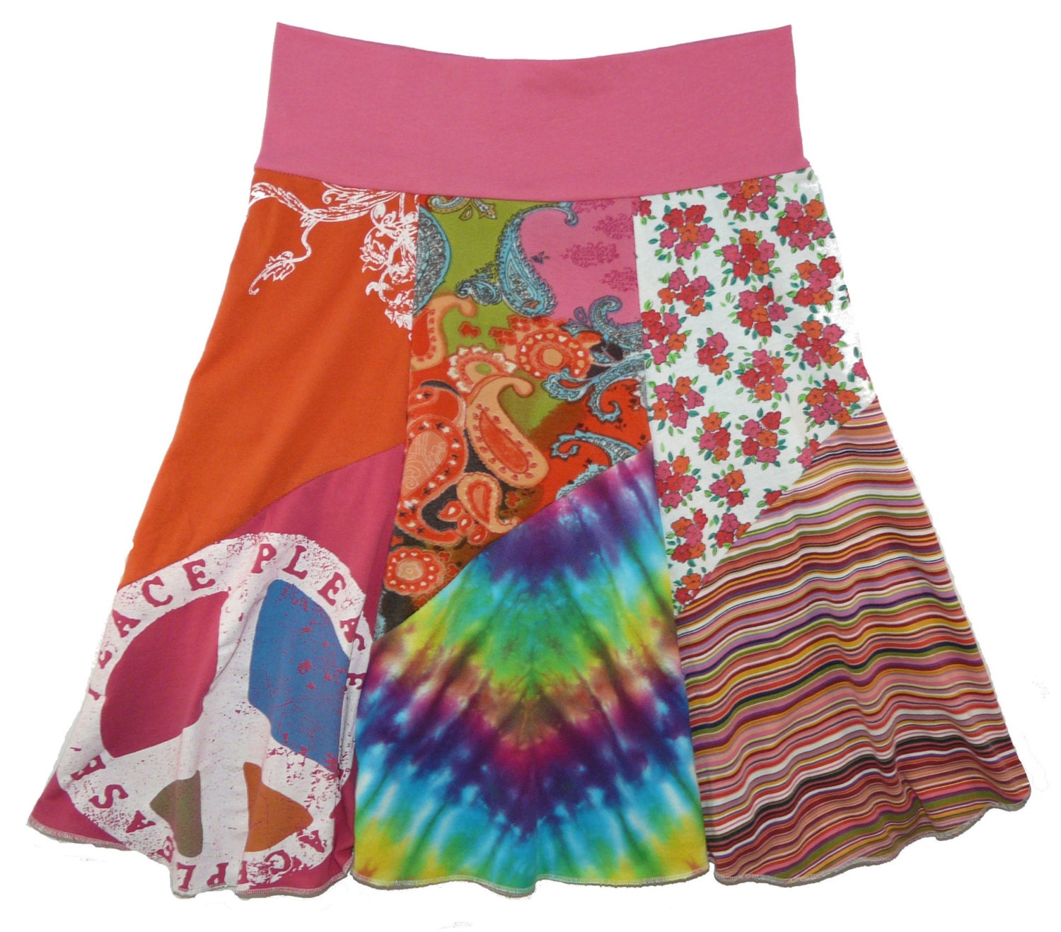 Boho Chic Hippie Skirt Women's Small Medium upcycled t-shirt clothing from Twinkle