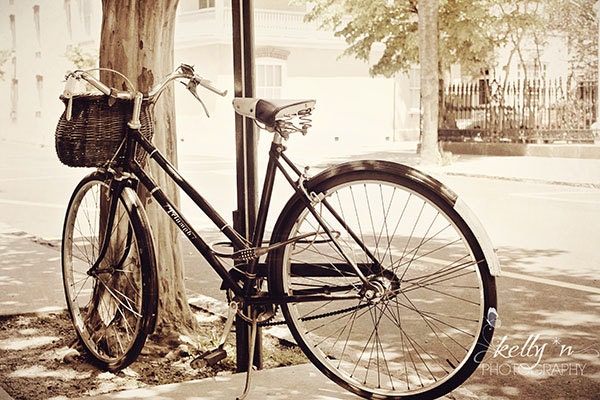 Charleston Bike- Bicycle Photograph- Vintage Bicycle- Black and White Sepia- Street Art- 8x12 Fine Art print