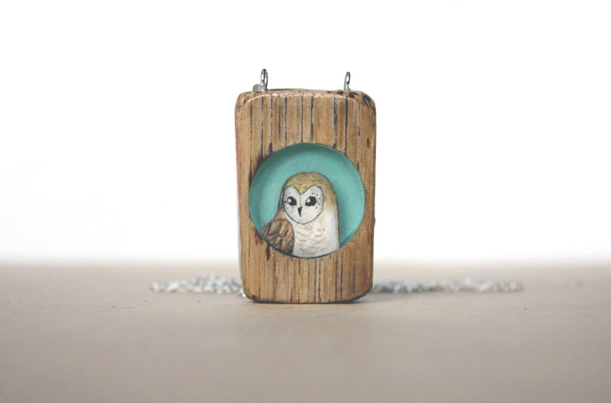 Summer Owl- Recycled Wood turquoise Necklace - Summer Sale from Iamabird