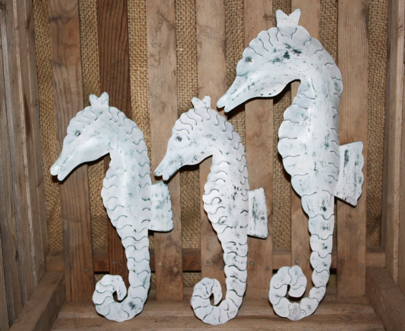 Metal Seahorses - Painted - Distressed  - Beach House Chic - Seaside Decor