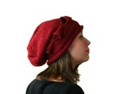 OOAK Red Black Knit Slouchy Hat - Tweed Oversized Beret - Women Teens Accessories