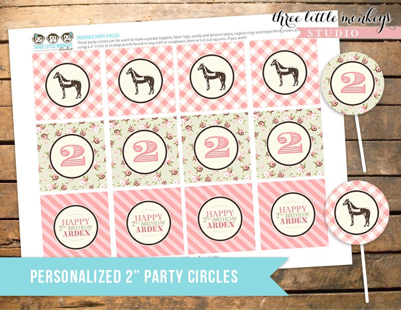 Vintage Pony Party Personalized 2" Party Circles Cupcake Toppers Favor Tags Il_170x135