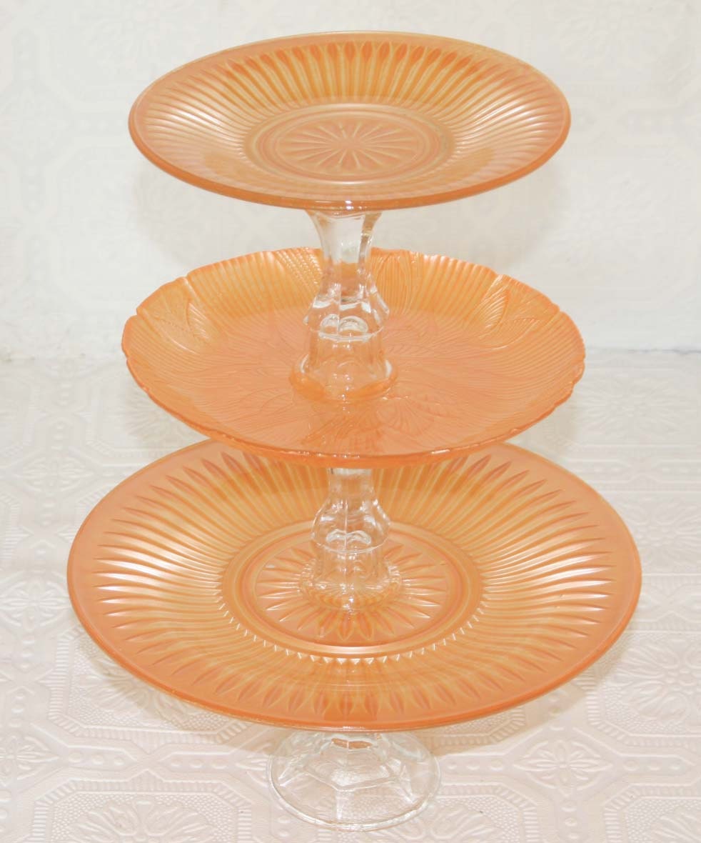 Peach Frost Shabby Chic 3 Tier Vintage Reclaimed Cupcake Stand Serving Platter
