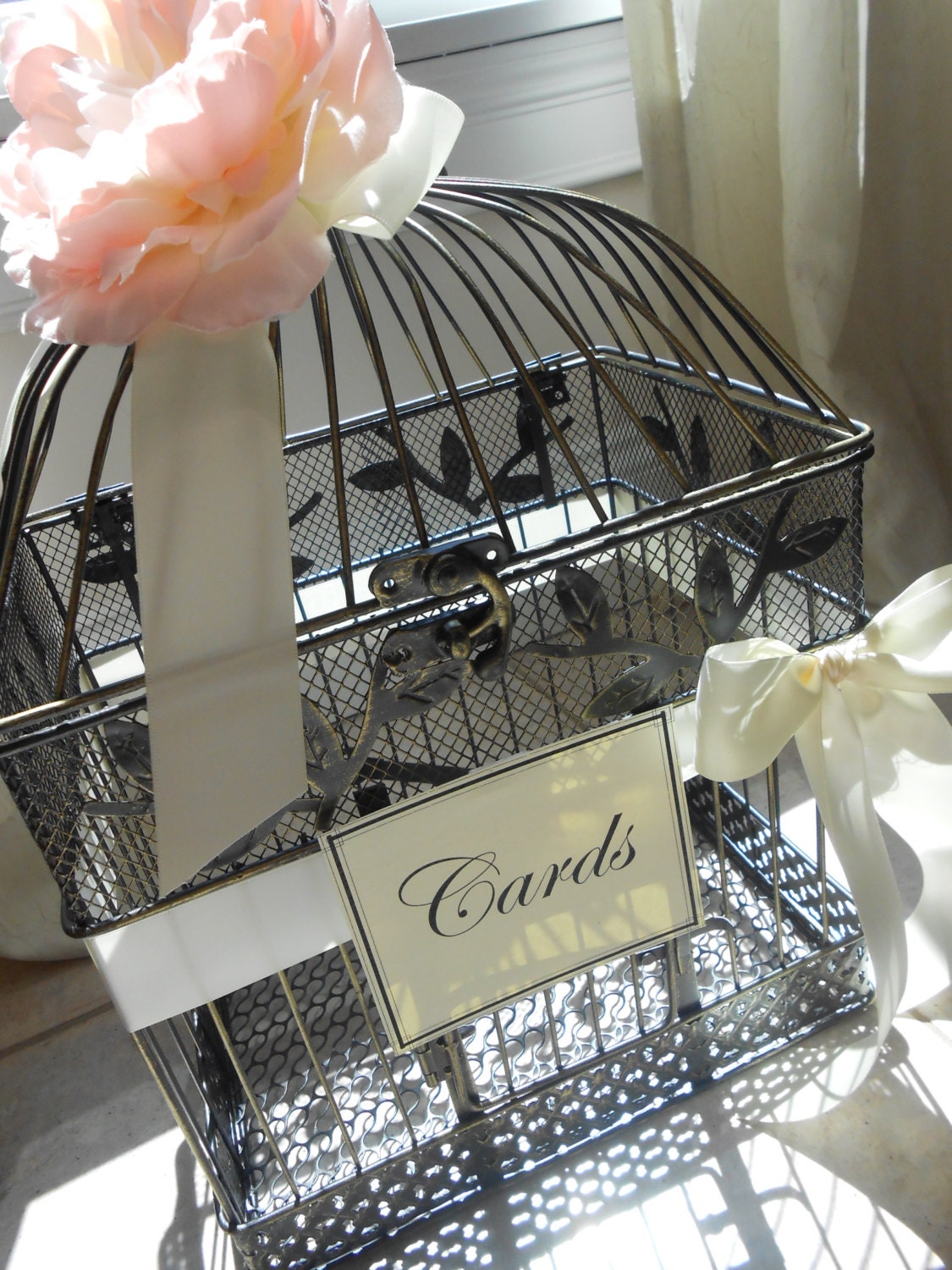 READY TO SHIP / Large Wedding Birdcage Card Holder / Wedding Card Box