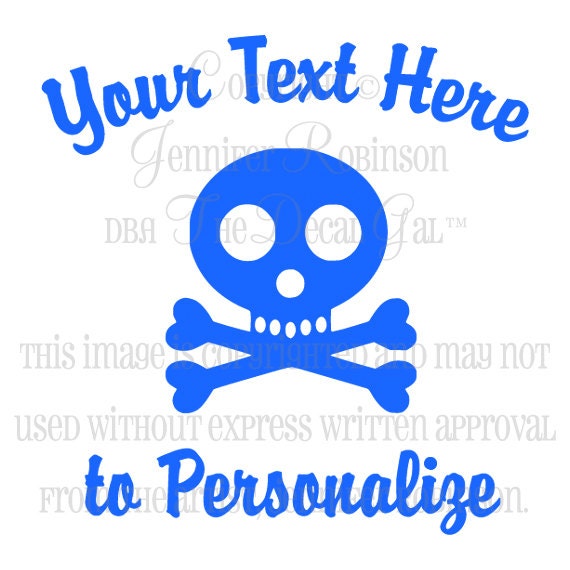 Personalized Skull & Crossbones Vinyl Decal Sticker (Style 2) - ANY Color