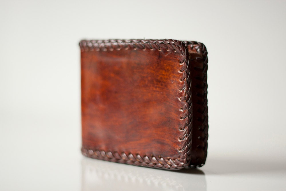 Handmade Dark Brown Hand Laced Kangaroo Leather Billfold Wallet