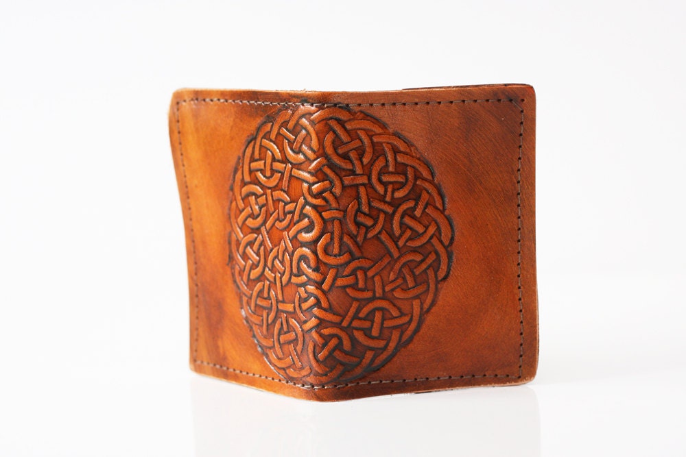 Handmade Celtic Knot Kangaroo Leather Hand Stained Card Case