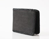 Handmade Black Lizard Print Leather Hand Laced Billfold Wallet