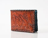 Handmade Deer Family Embossed Leather Hand Laced Billfold Wallet