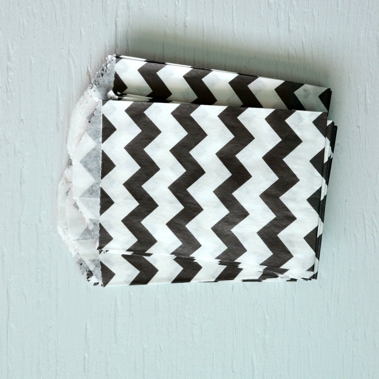 25 small BLACK chevron paper gift or favor bags - 2.75 x 4 inches