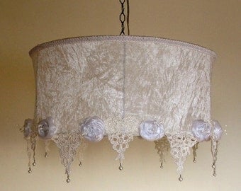 Large White  Velvet  Ceiling Light- Victorian style Hanging Lampshade
