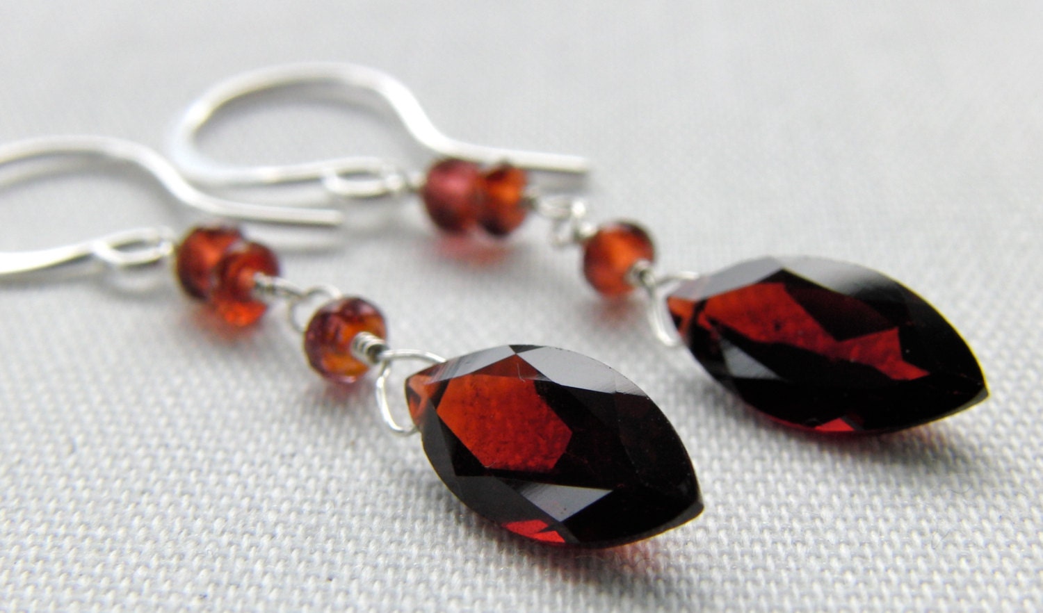 Dark Red Garnet Earrings Genuine AAA Marquis Gemstone January Birthstone