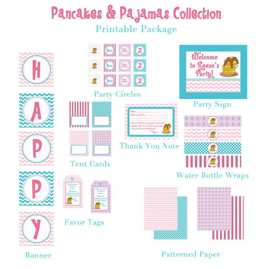 PANCAKES & PAJAMAS- Aqua and Pink-CHEVRON-Custom Collection