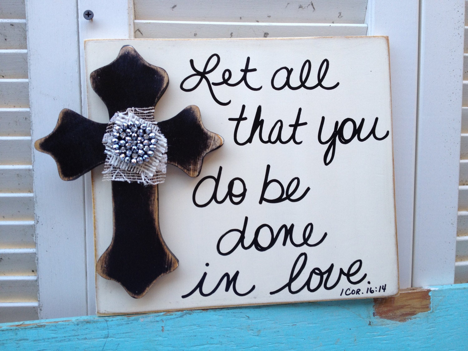 Black and Ivory Let All That You Do Be Done In Love Scripture Wedding Sign and Decor