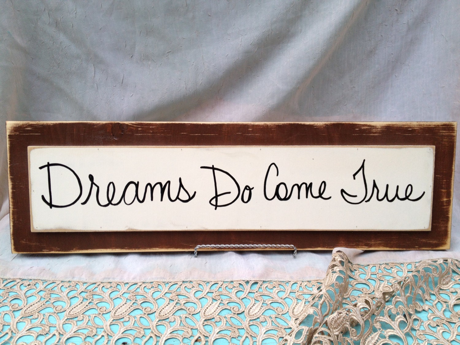 Rustic Brown and Ivory Dreams Do Come True Wedding Sign and Decor
