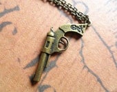 Steampunk GUN Necklace-- Minimalist miniature Small weapon charm pendant, antique bronze ,Sharpshooters gun jewelry, mens womens accessory