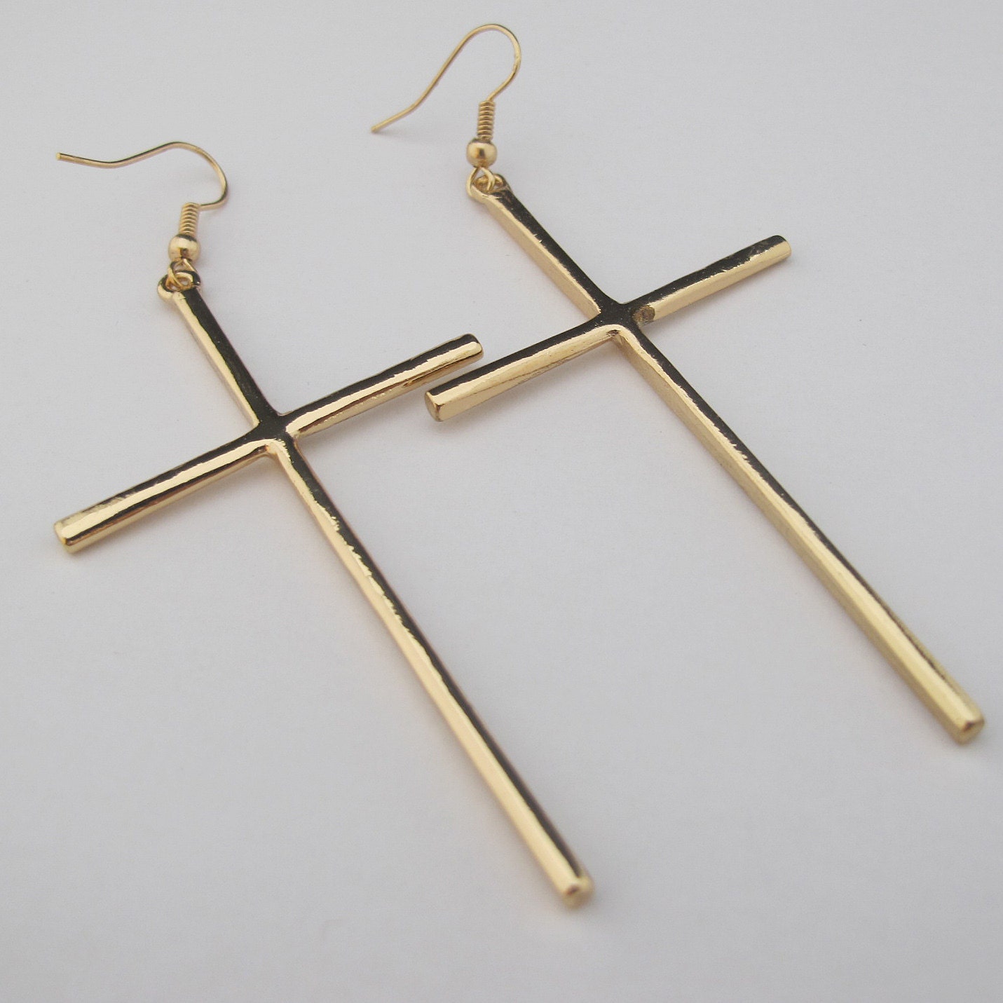 BIG Cross Statement Earring - Dainty Golden, Silvery, Bronze Dangle LARGE LONG Steampunk Earring, modern fashion chic girly lolita