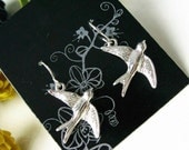Bird Earring, Minimalist Silvery Flying Love Bird Soaring Swallow Seagull Dangle Metal Earring, Nature Inspired Woodland, kitschy rockabilly