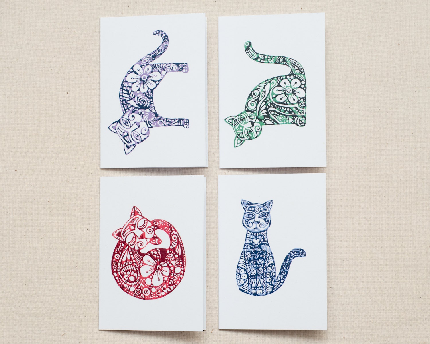 4 Patterned Cat Mini-Cards