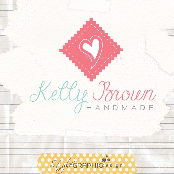 Heart sewing logo design premade ooak business logo