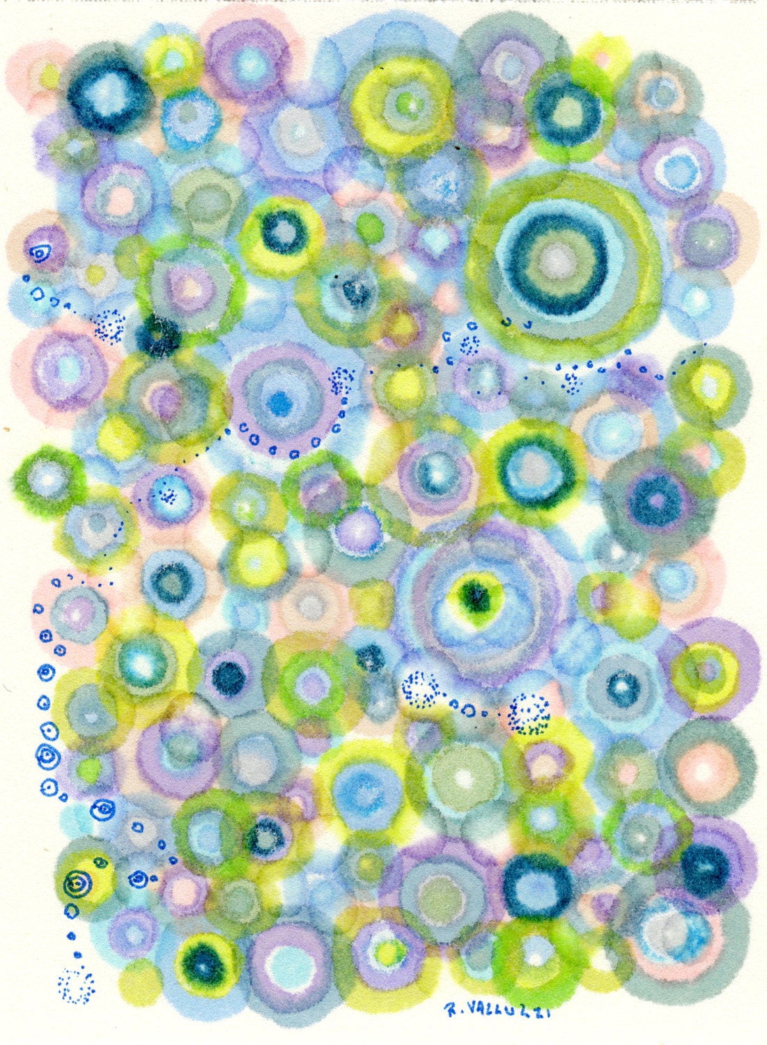 Iris waves, a detailed tiny original pen and ink drawing, original and one of a kind
