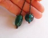 Turquoise green glass beads necklace copper wire jewelry