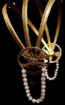 RARE 1920s Estate VAUDEVILLE Flapper Bronze Headpiece Head band Tiara Coronet Crown - Stunning 20s Glass Draped Pearls Enamelled Bell Drops
