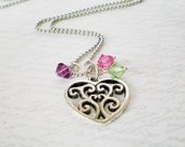 Family Birthstone Necklace, Personalized Necklace, Heart Pendant, Mommy Jewelry, Mothers Necklace, Nana Necklace, Mothers Day