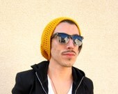 Mens Slouchy Hipster Crochet Hat Slouch Beenie Beanie Mustard Yellow Winter Gifts For Guys Joyful Gabby