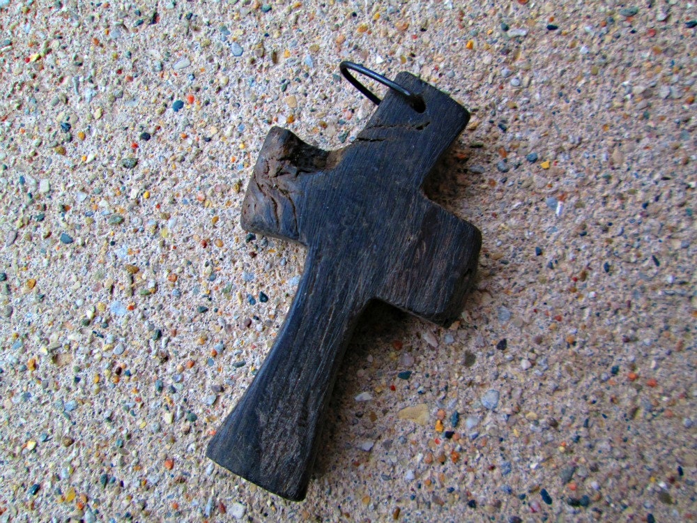 Cross Black Driftwood Pendant Original Handcrafted Lake Michigan One of a Kind