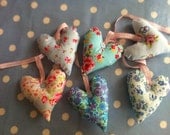 Fabric heart garland/bunting in blue cotton fabrics