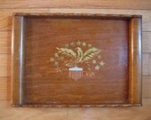 Wooden Serving Tray w American Eagle Stencil in Metallic Tones 1950s 9X12
