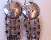 Sterling Silver Vintage Native American Pale Lavender and Feathers Dream Catcher Style Pierced Earrings