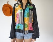 Sheer Blouse Jacket 90s Floral Polka Dot Stripes Sequin Color Block Jacket Medium